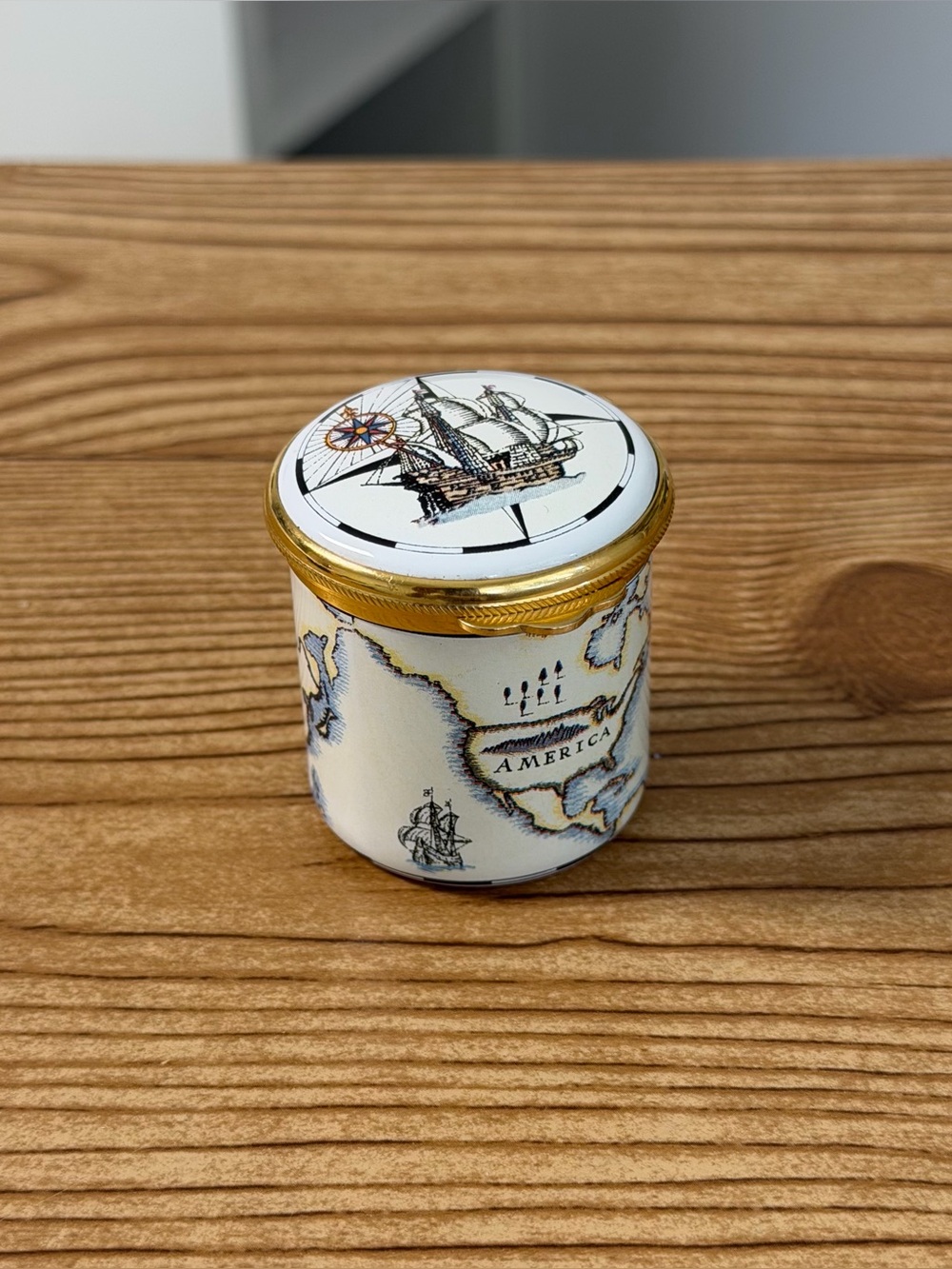 Nautical Compass Map Alastor Enamels Small Stamp Box Dispenser Made in England